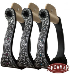 Showman Black Engraved Stirrups with Crystals