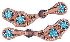 Showman Ladies Turquoise Flower Spur Straps
