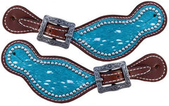 Showman Ladies Teal Hair On Cowhide Spur Straps