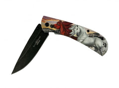 White Horse Print 8" Tactical Knife with Clip