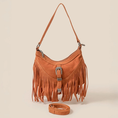 Vegan Suede Cascade Fringe Should Bag - Light Brown