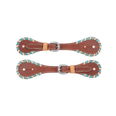 Showman Ladies Spur Straps with Teal Rawhide