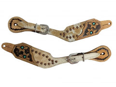 Showman Ladies Cowhide Spur Straps with Turquoise