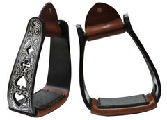 Showman Black Engraved Poker Angled Stirrups