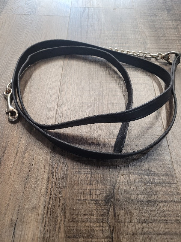 Black Leather Lead with Chain