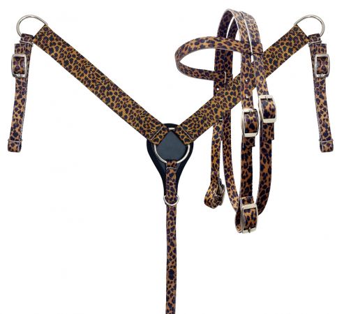 Showman Leopard Print Nylon Headstall/Breast Collar - Pony