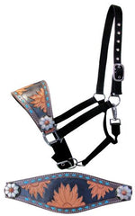 Showman Bronc Halter with Tooled Sunflower Noseband