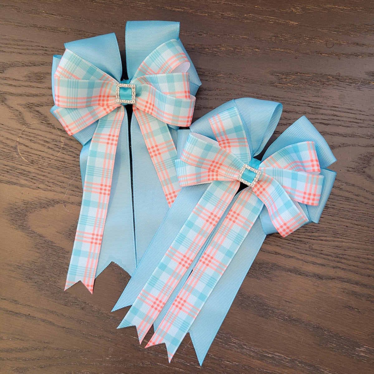 Show Bows - Aqua/Coral Plaid