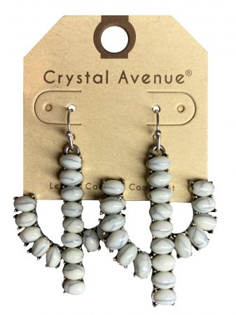 White Stone Cactus Earrings