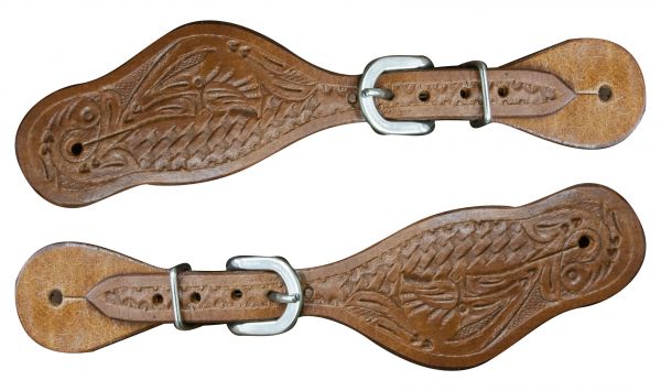 Showman Youth Floral Tooled Spur Straps