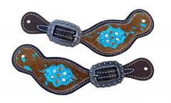 Showman Ladies Teal & Brown Hair On Cowhide Spur Straps