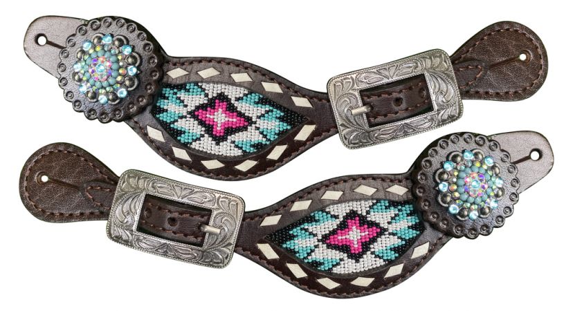 Showman Ladies Beaded Leather Spur Straps