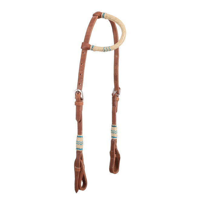 Showman One Ear Headstall with Teal Rawhide