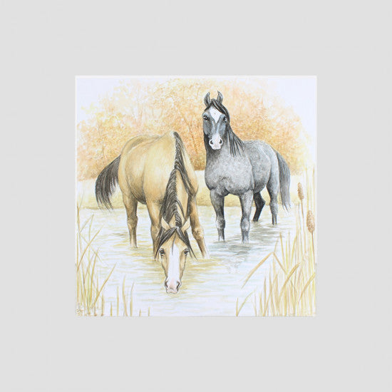 Greeting Card - Horses in Stream