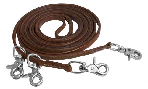 Showman Leather Draw Reins with 4 Scissor Snaps