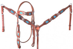 Showman Headstall/Breast Collar with Turquoise Rawhide