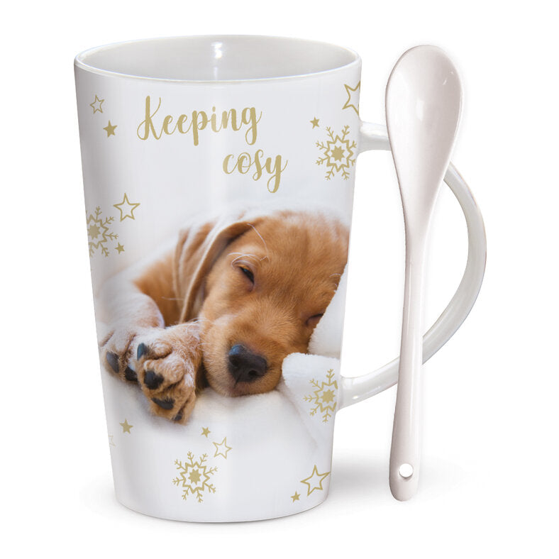 Hot ChocoLatte Mug - Dog Keeping Cozy