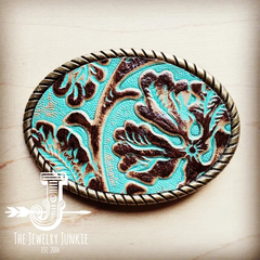 Oval Turquoise Leather Belt Buckle