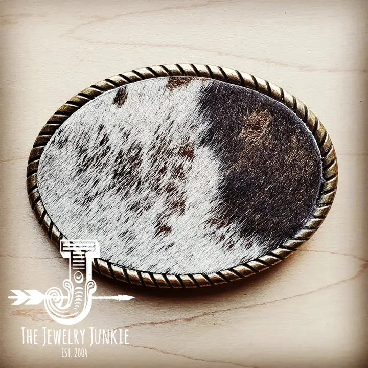 Metallic Hair-on-Cowhide Belt Buckle