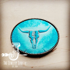 Turquoise Steer Head Leather Belt Buckle