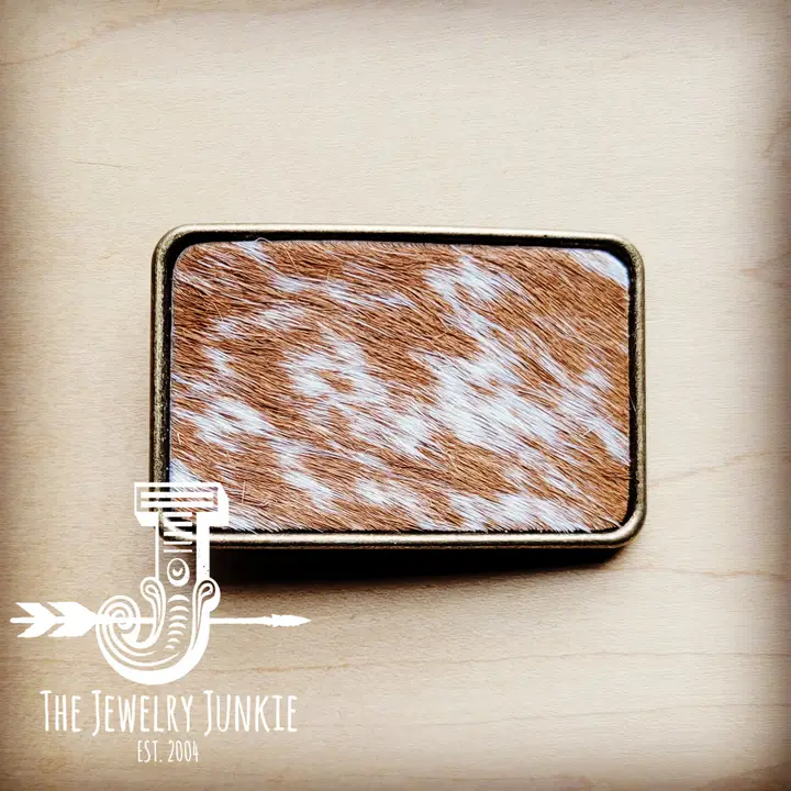 Rectangle Speckled Hair-on-Cowhide Belt Buckle