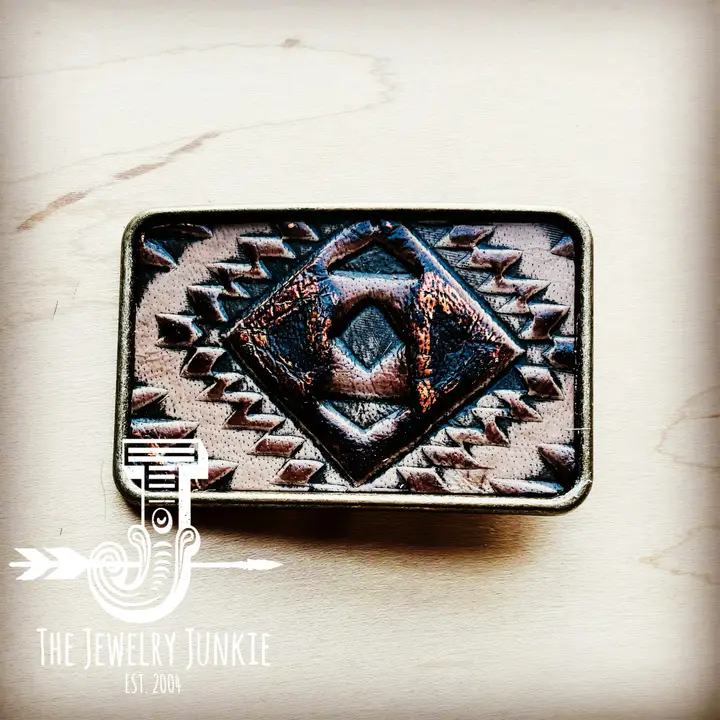 Rectangle Copper Aztec Belt Buckle