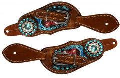 Showman Youth Spur Straps with Turquoise Stone