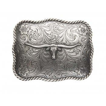 Antique Silver Scalloped Longhorn Buckle