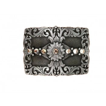 AndWest Ladies Antique Silver Floral Buckle