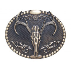 Antique Brass Oval Buckle with Elk Skull