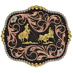 Montana Silversmiths Tri-Colour Team Ropers Belt Buckle