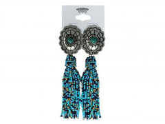 Teal Beaded Earrings with Concho Post