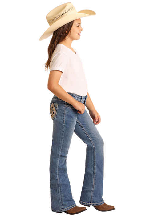 Girl's Horseshoe Emblem Bootcut Jeans