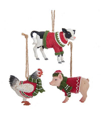 Farm Animals in Sweaters Ornaments