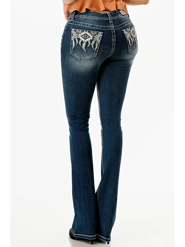 Grace In LA Aztec Motif Jeans - 30"