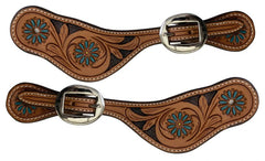 Showman Ladies Teal Floral Spur Straps