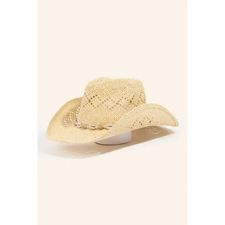 Shell Braided Straw Cowboy Hat - Ivory