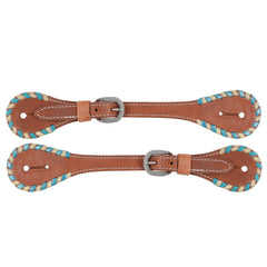 Showman Men's Spur Straps with Teal Rawhide