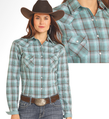 Plaid Long Sleeve Snap Shirt - Turquoise