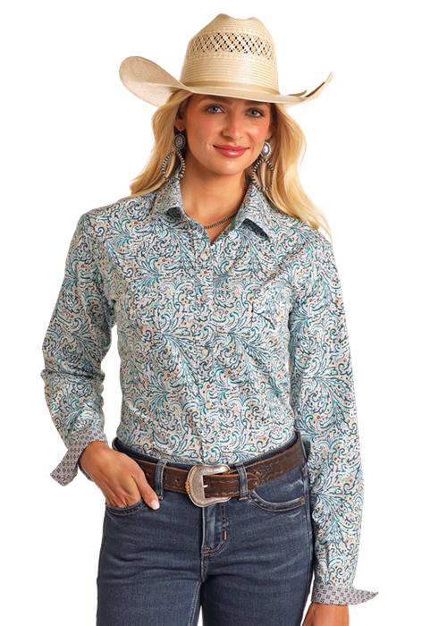 Ladies Turquoise Snap Shirt