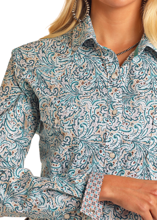 Ladies Turquoise Snap Shirt