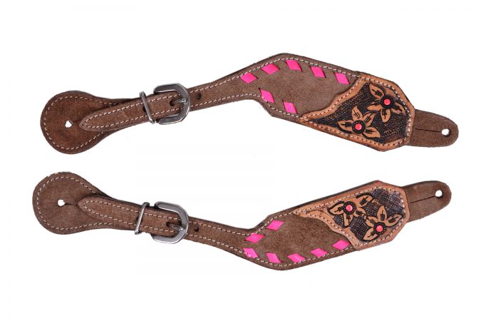 Showman Ladies Spur Straps with Tooled Flowers