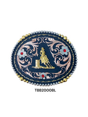 Western Edge Belt Buckle - Tri Colour Barrel Racer