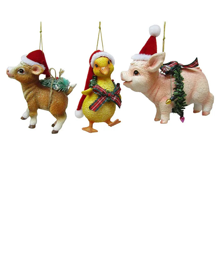 Santa Hat Farm Animal Ornament