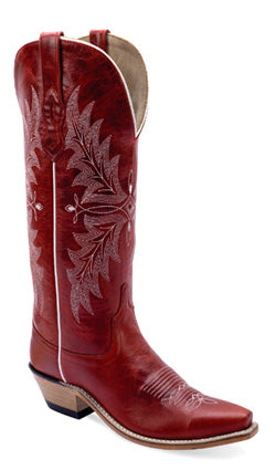 Old West Ladies Snip Toe Burgundy Boots